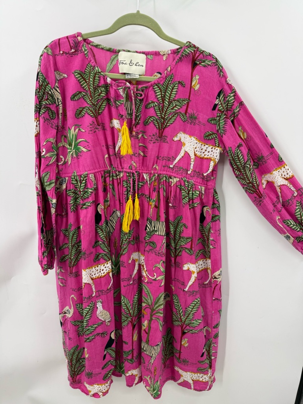 Fox & Hen cotton tropical jungle animal print with zebras, leopards, toucans. S